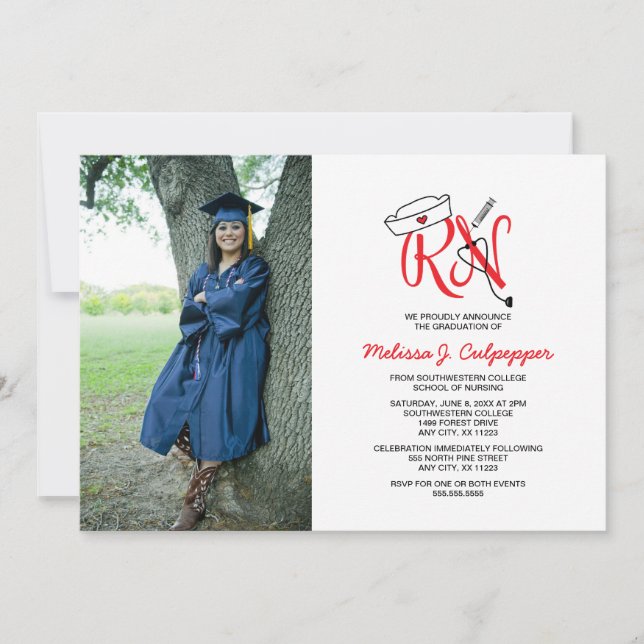 RN Nurse Foto Abschluss Pinning Party / Rot Einladung (Vorderseite)