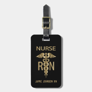 RN Nurse - Gold und Schwarz Gepäckanhänger