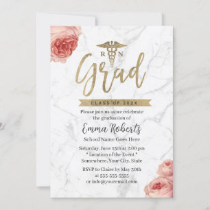 RN Nurse Graduation Party Blumenweißer Marmor Einladung