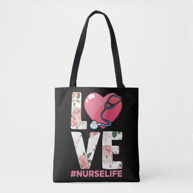 RN Nurse Life Blume Paramedic Stethoscope Herz Tasche (Vorderseite)