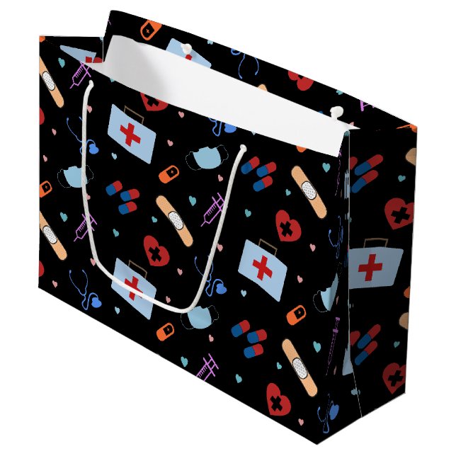 RN Nurse Nursing Student | Medizinisches Muster Große Geschenktüte (Vorderseite Schrägansicht)