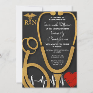 RN Nursing Abschluss Celebration Black and gold Einladung
