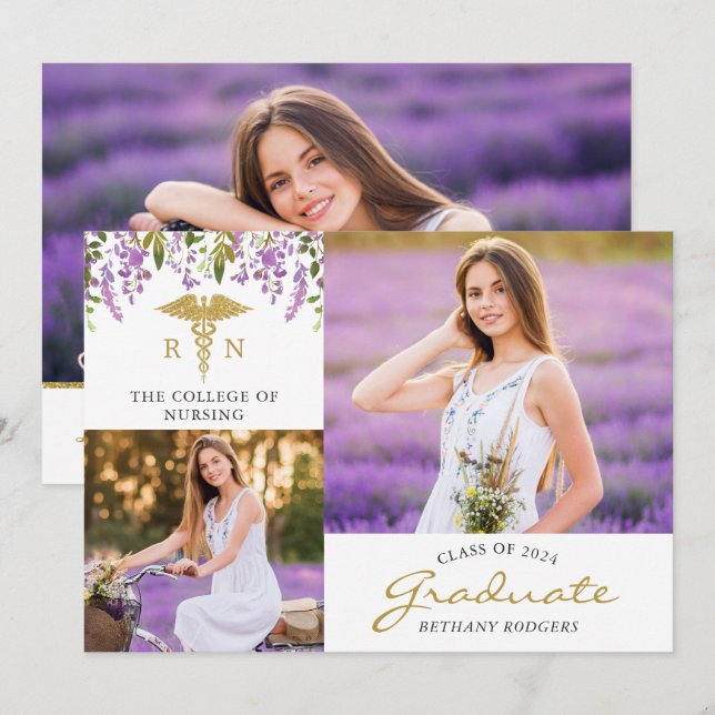 RN Nursing Floral Abschluss 3 Foto Ankündigung (Vorne/Hinten)