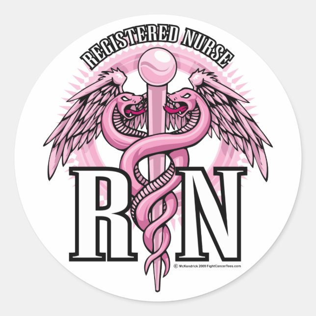 RN Pink Caduceus Runder Aufkleber (Vorderseite)