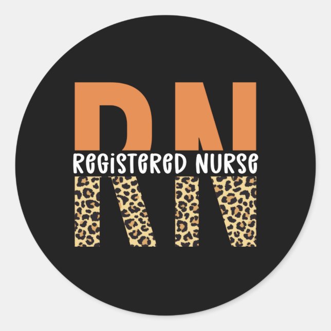 RN Registered Nurse Leopard Typografy Runder Aufkleber (Vorderseite)