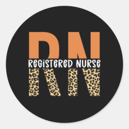 RN Registered Nurse Leopard Typografy Runder Aufkleber