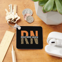 RN Registered Nurse Leopard Typografy Schlüsselanhänger