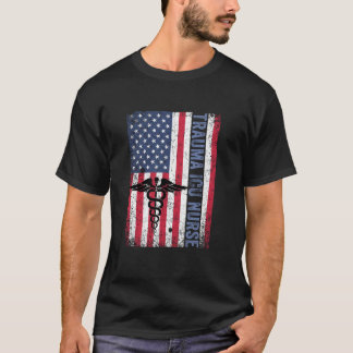 RN Trauma ICU Nurse Gift Patriotic American Flag J T-Shirt