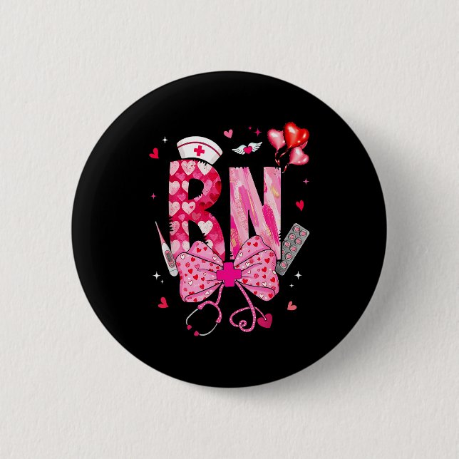 Rn Valentine Coquette Bow Stethoscope Nurse Girl W Button (Vorderseite)