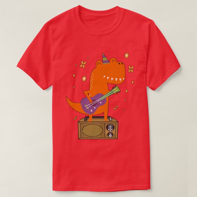 Roaar Star Cute Dinosaur Rock With Guitar Dino Mus T-Shirt (Design vorne)