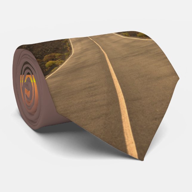 Road Highway Travel Sunset Mountain Print Necktie Krawatte (Gerollt)