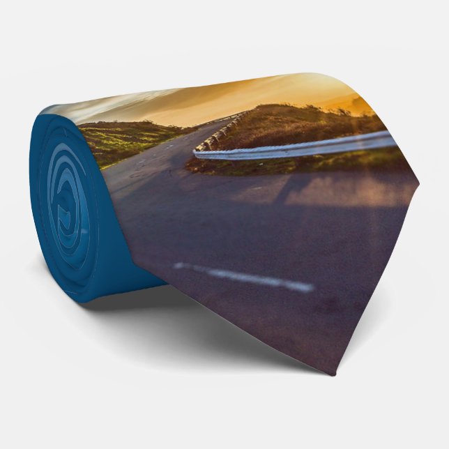 Road Highway Travel Sunset Mountain Print Necktie Krawatte (Gerollt)