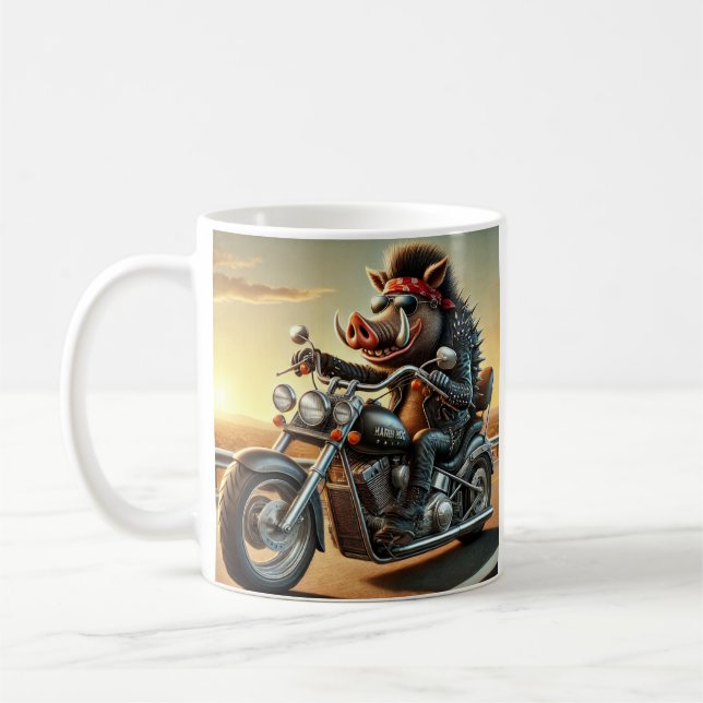 Road Hog Motorcycle Mug | Biker Pig Riding Chopper Kaffeetasse (Links)