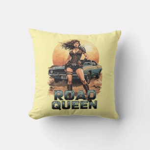 Road Queen – Postapokalyptische Pin-Up-Kriegerin Kissen