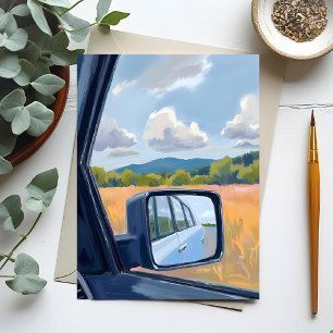 Road Trip   Rückspiegel Wasserfarben Reise Postkarte