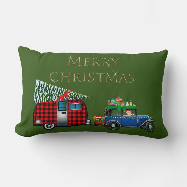Road Trip Santa Green Lendenkissen (Vorderseite)