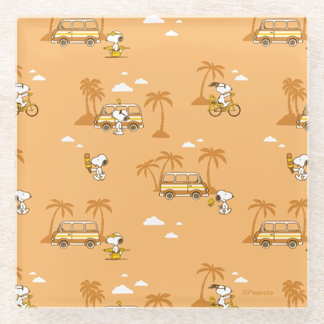 Road Trippin | Peanuts Snoopy Beach Pattern Glasuntersetzer (Vorderseite)