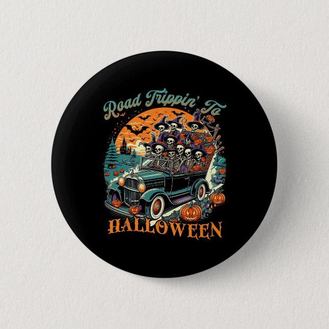 Road Trippin' to Halloween Summer SkeletRoad Ca Button (Vorderseite)