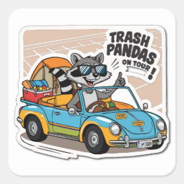 Road Tripping Raccoon - Camping Adventure Pun Meme Quadratischer Aufkleber