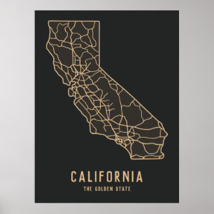 Roadmap für den US-Staat in Kalifornien - Goldener Poster