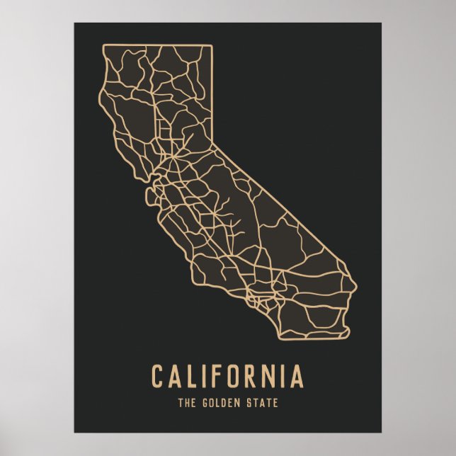 Roadmap für den US-Staat in Kalifornien - Goldener Poster (Vorne)
