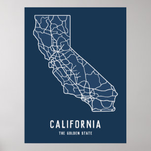 Roadmap für den US-Staat in Kalifornien - Goldener Poster