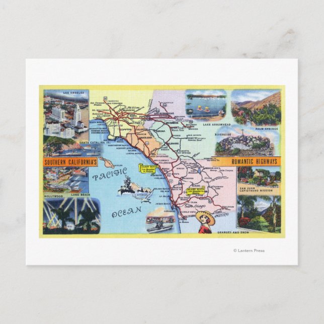 Roadmap für die Süd-CA-Romantische Autobahnen Postkarte (Vorderseite)