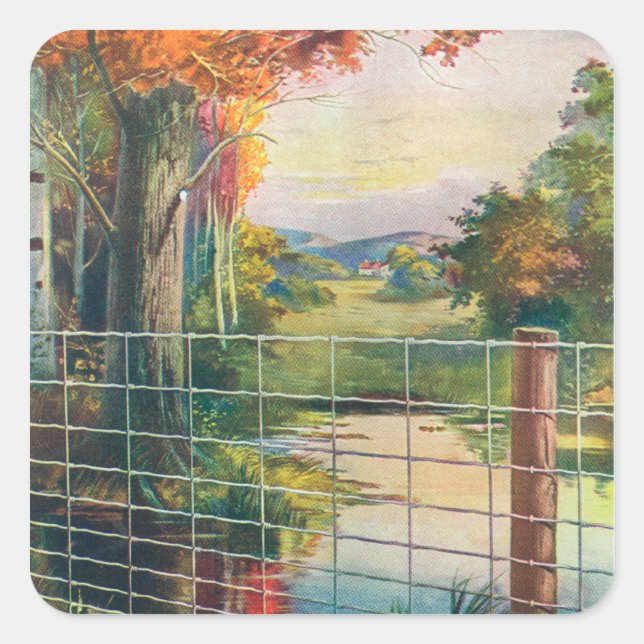 Roadside Scene von American Steel & Wire Co Quadratischer Aufkleber (Vorderseite)