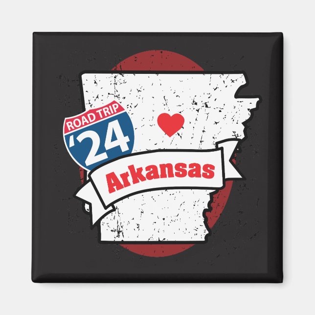 Roadtrip '24 Arkansas - quadratischer (rot/schwarz Magnet (Vorne)