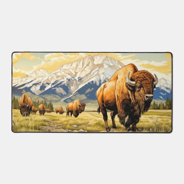 Roaming Bison Illustration Schreibtischunterlage (Vorderseite)