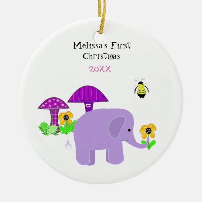 Roaming Elephant Baby First Christmas Keramikornament (Vorne)