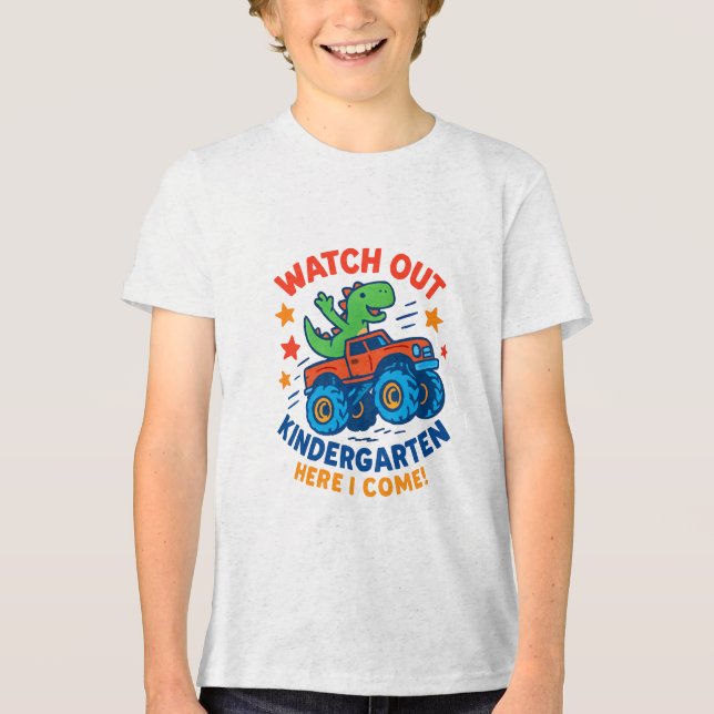 Roaming in Kindergarten - Dino Monster Truck Tri-Blend Shirt (Vorderseite)