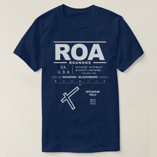Roanoke - Blacksburg Regional Airport ROA T-Shirt (Design devant)