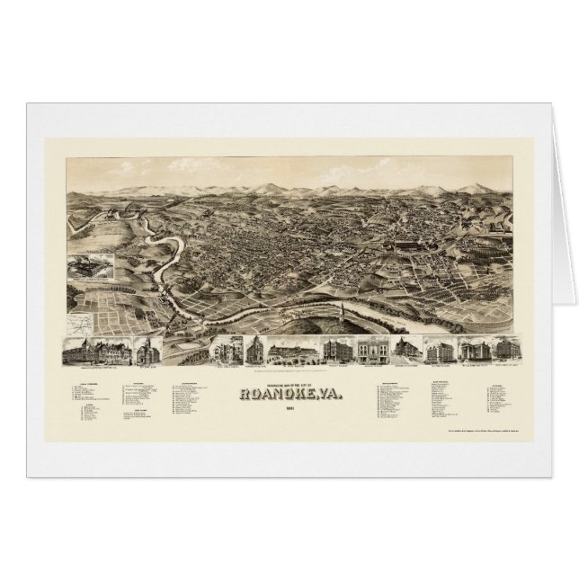 Roanoke, panoramische Karte VA - 1891 (Vorderseite (Horizontal))