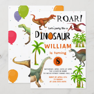 Roar Boys Dinosaur Birthday Jungle Party Einladung