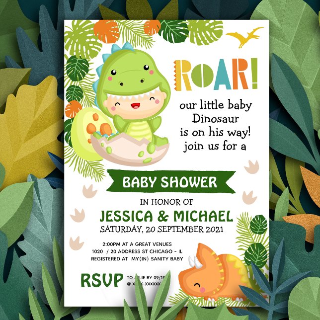 Roar C'est un Baby shower Dinosaure Invitation (Roar it's a dinosaur!)
