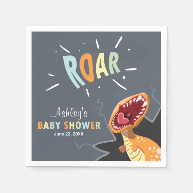 Roar Dinosaur Baby Dusche Dino Papier Napkins Boy Serviette (Vorderseite)
