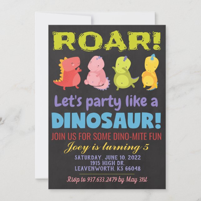 Roar Dinosaur Birthday Einladung (Vorderseite)