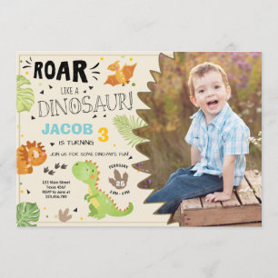 Roar Dinosaur Geburtstagsaufladung Dino Party Boy Einladung