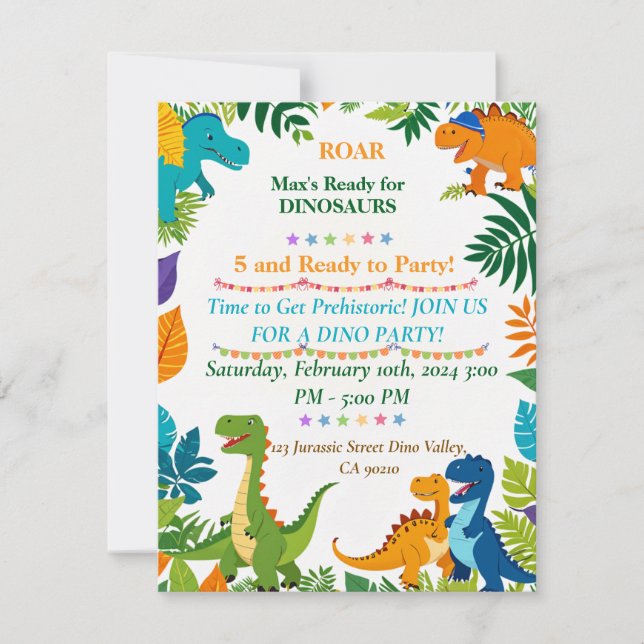 Roar Dinosaur Geburtstagsparty Einladung (Vorderseite)