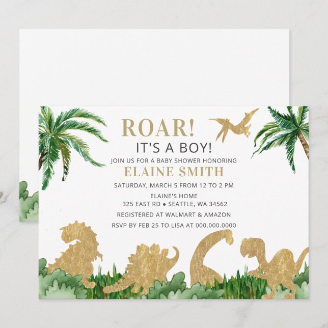 Roar Dinosaur Gender Neutral Baby Dusche Einladung (Vorne/Hinten)