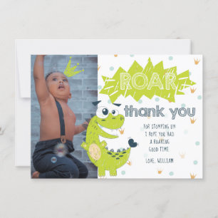 Roar Dinosaur Green Birthday Photo Carte de remerc