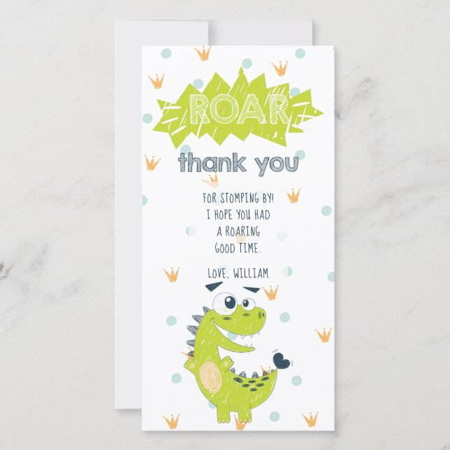 Roar Dinosaur Green Carte de remerciements d'anniv (Devant)