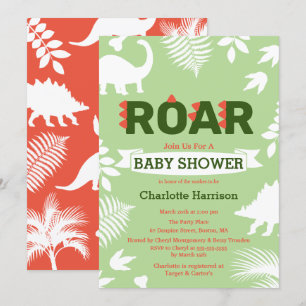 Roar Dinosaurier & Jungle Foliage Babydusche Einladung