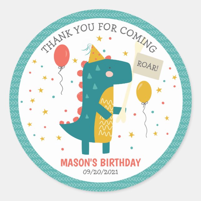 Roar Dinosaurs Birthday Runder Aufkleber (Vorderseite)