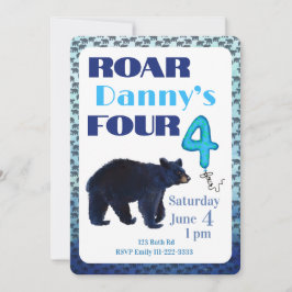 Roar Four Bear 4th Birthday Invitation Einladung