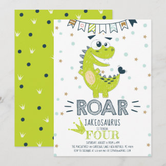 ROAR Green Dinosaur Geburtstag Einladung