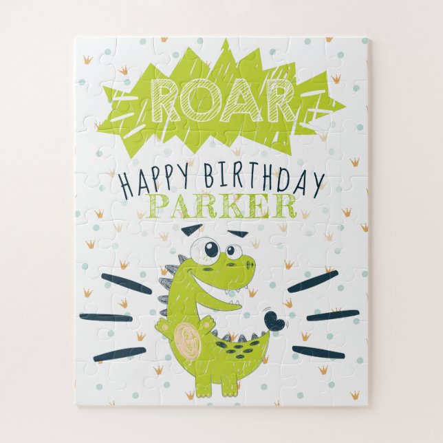 ROAR Green Dinosaur Happy Geburtstag personalisier (Vertikal)