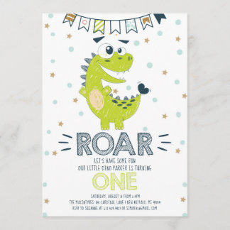 ROAR Green Dinosaurier Erster Geburtstag Einladung