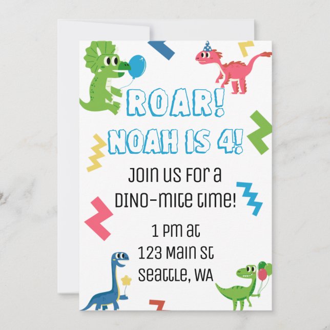 Roar I'm 4 Dinosaur Anniversaire Fête Invitation (Devant)